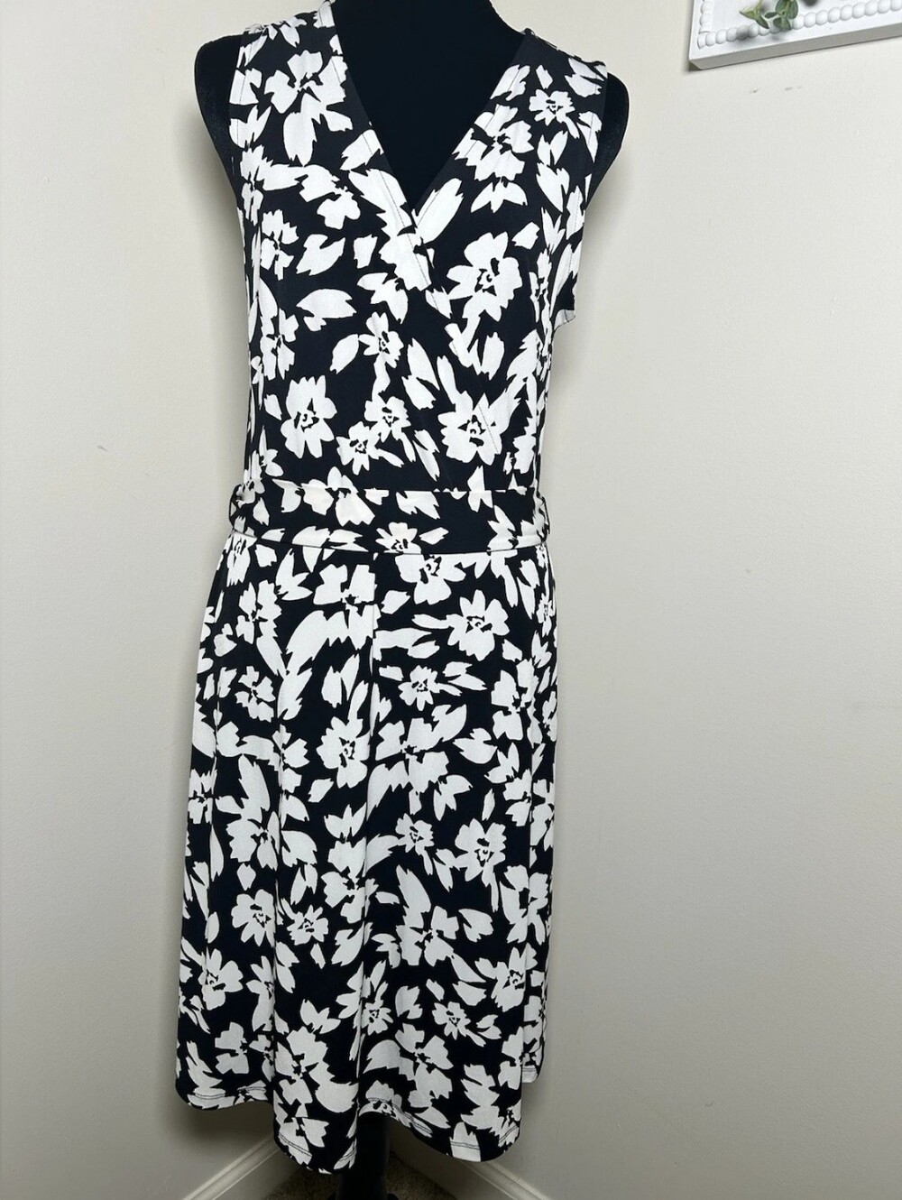 Classic Black & White Floral Wrap Dress